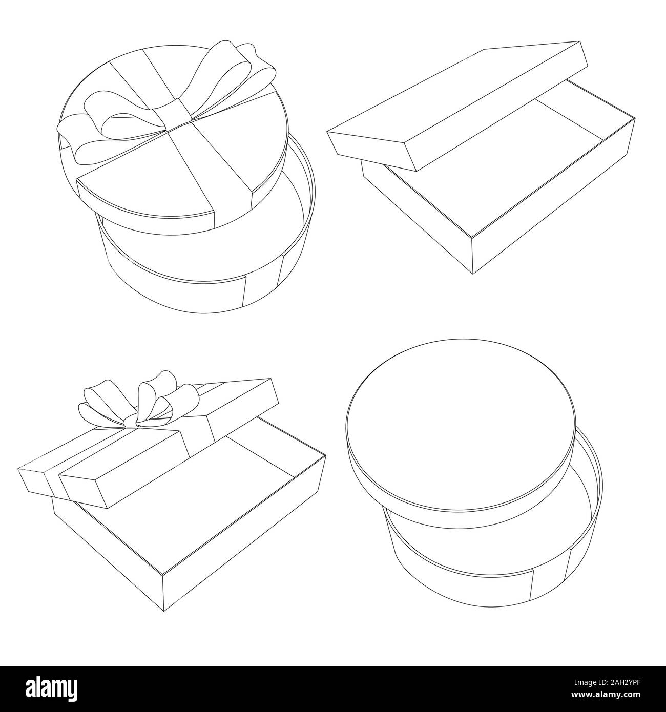 Öffnen Geschenkbox. Satz von Strichzeichnungen Stock Vektor