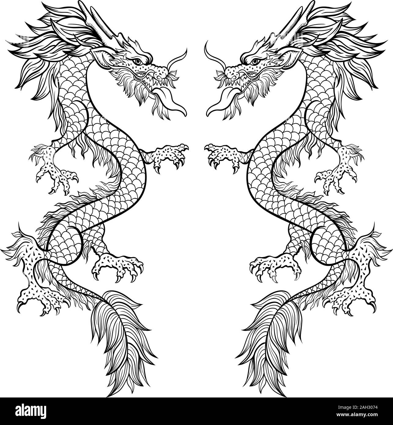 Drachen TATTOS DESIGN KUNST Stock Vektor