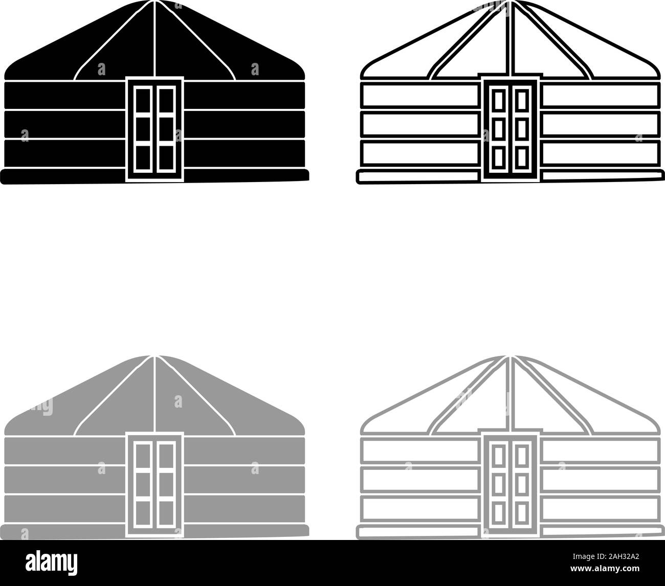 Jurten der Nomaden tragbaren Rahmen Wohnung mit Tür mongolischen Zelt für Gebäude Symbol outline Schwarz Grau Farbe Vektor-illustration Flat Style eingestellt Stock Vektor