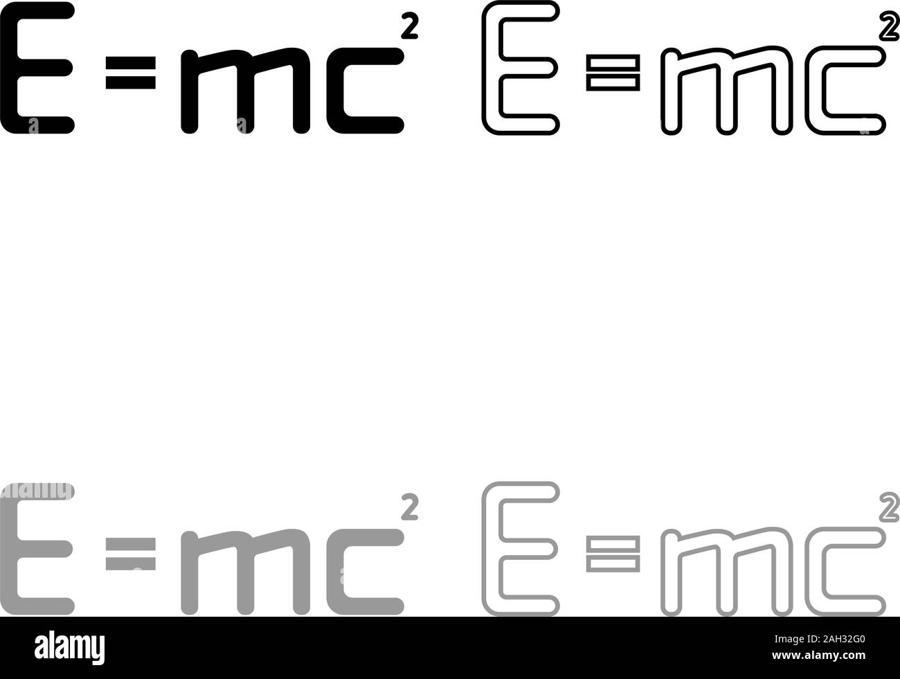 E mc squared Energie Formel physikalische Gesetz E mc Anmelden e gleich mc2 Bildung Konzept der Relativitätstheorie Symbol outline Schwarz Grau Farbe Vektor einrichten Stock Vektor