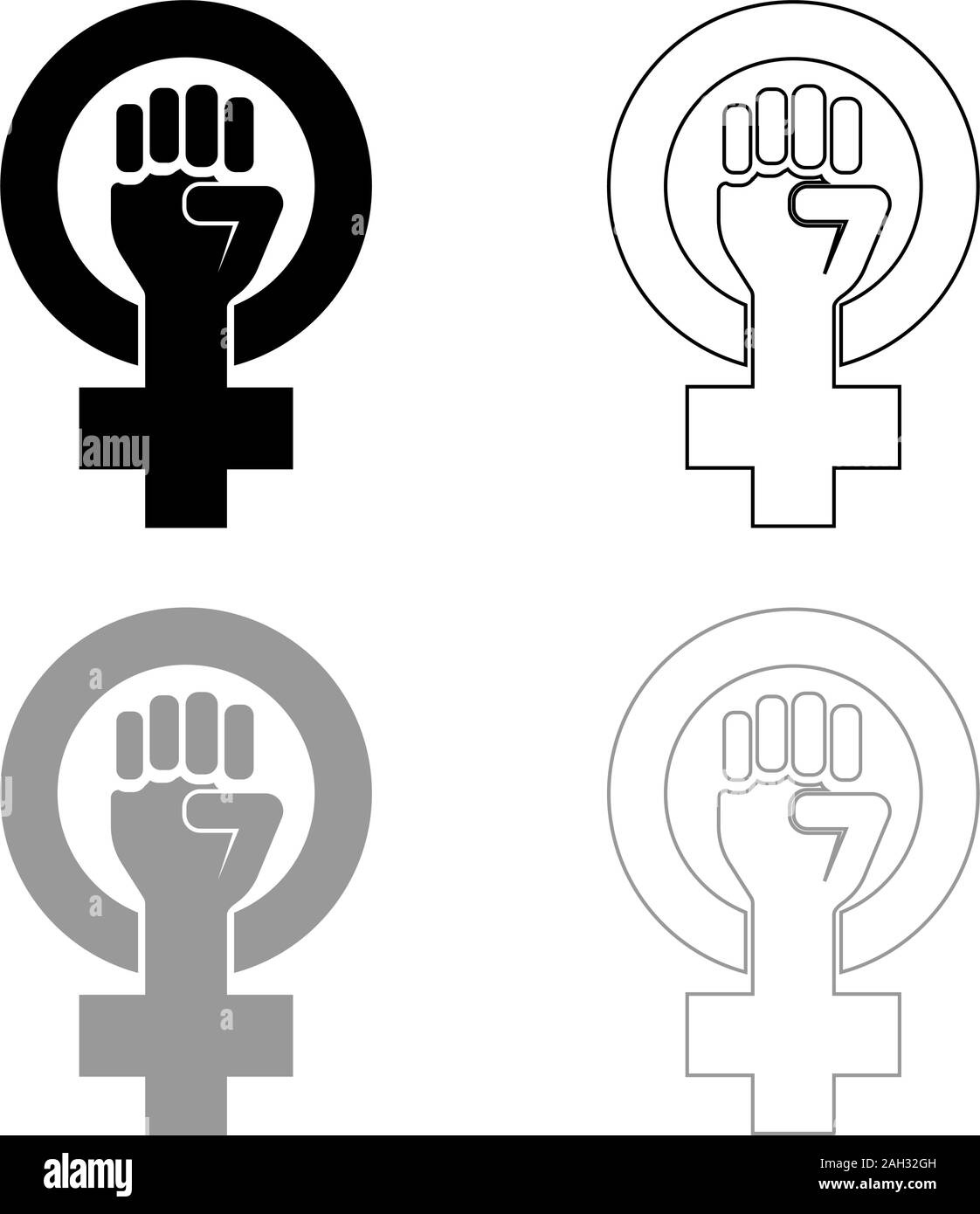 Symbol des Feminismus Bewegung Geschlecht Frauen widerstehen Faust Hand in Umlauf und Kreuz Symbol Umrisse Set schwarz Farbe grau Vektor-illustration Flat Style einfach Stock Vektor