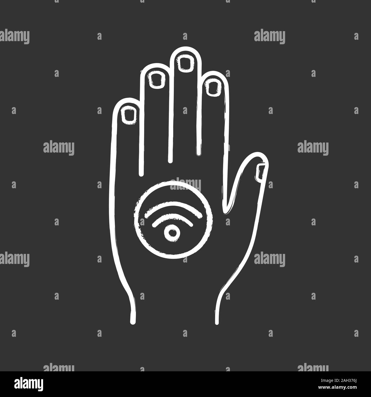 NFC-Aufkleber auf der Hand chalk Symbol. Near Field Communication. RFID-Aufkleber. NFC-Tag. Die kontaktlose Technologie. Isolierte vektor Tafel Abbildungen Stock Vektor