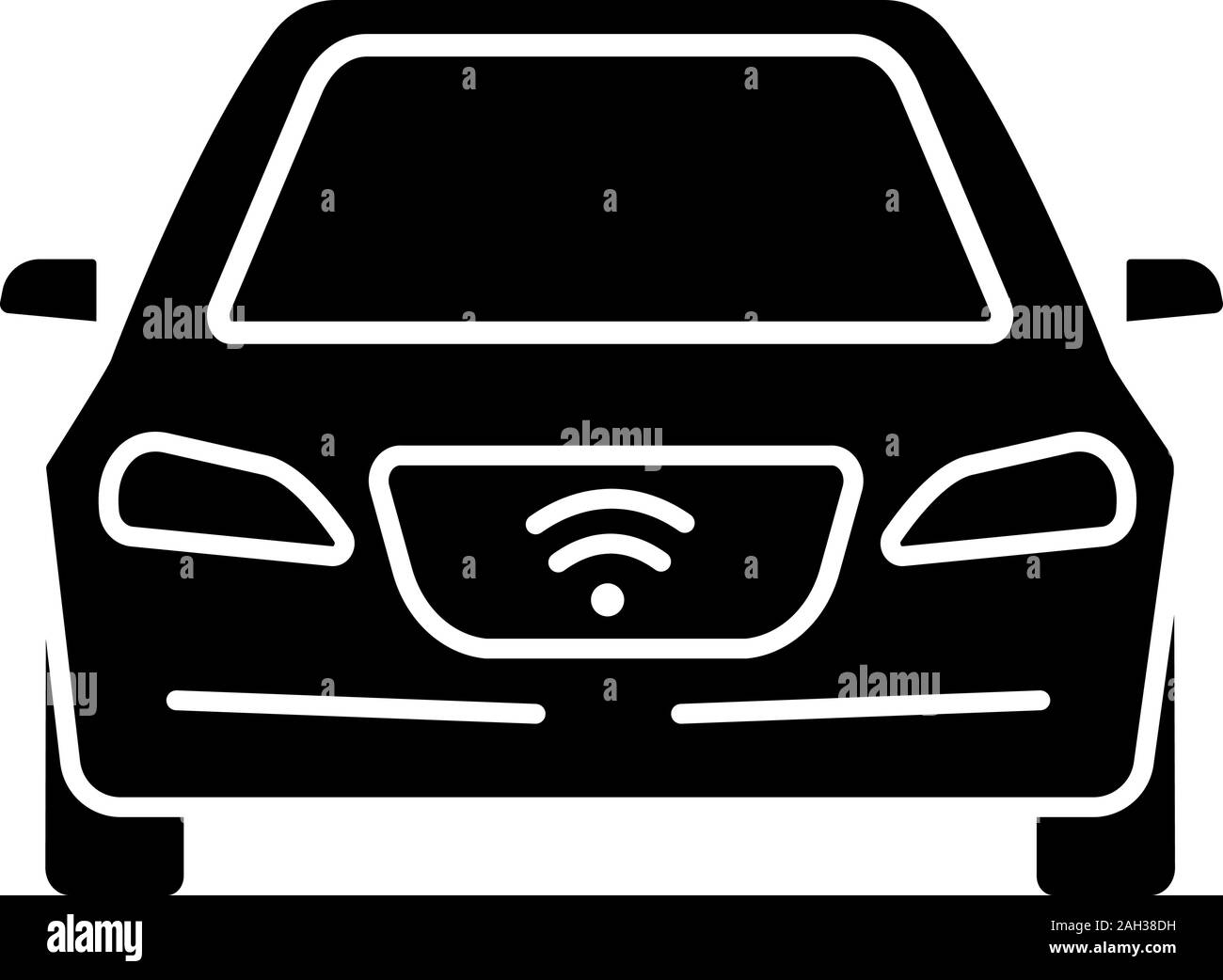 Smart Auto glyph Icon. NFC-Auto. Intelligente Fahrzeuge. Selbst Fahrer Automobil. Silhouette Symbol. Autonome Auto. Fahrerlose Fahrzeug. Negativer Platz. V Stock Vektor