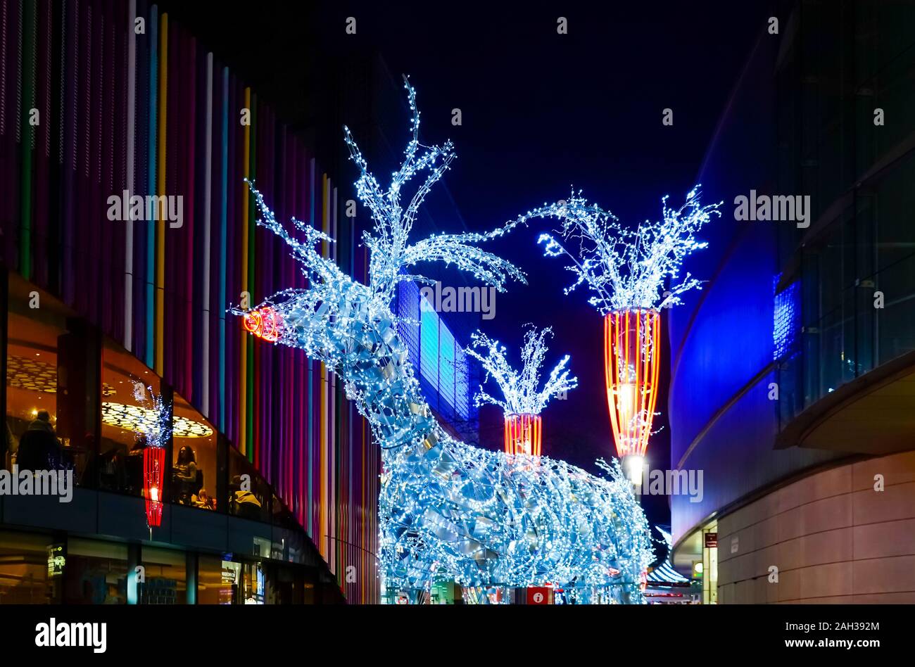 Rudolph das Red-Noced Rentier am Eingang zu Liverpool One Einkaufszentrum Stockfoto