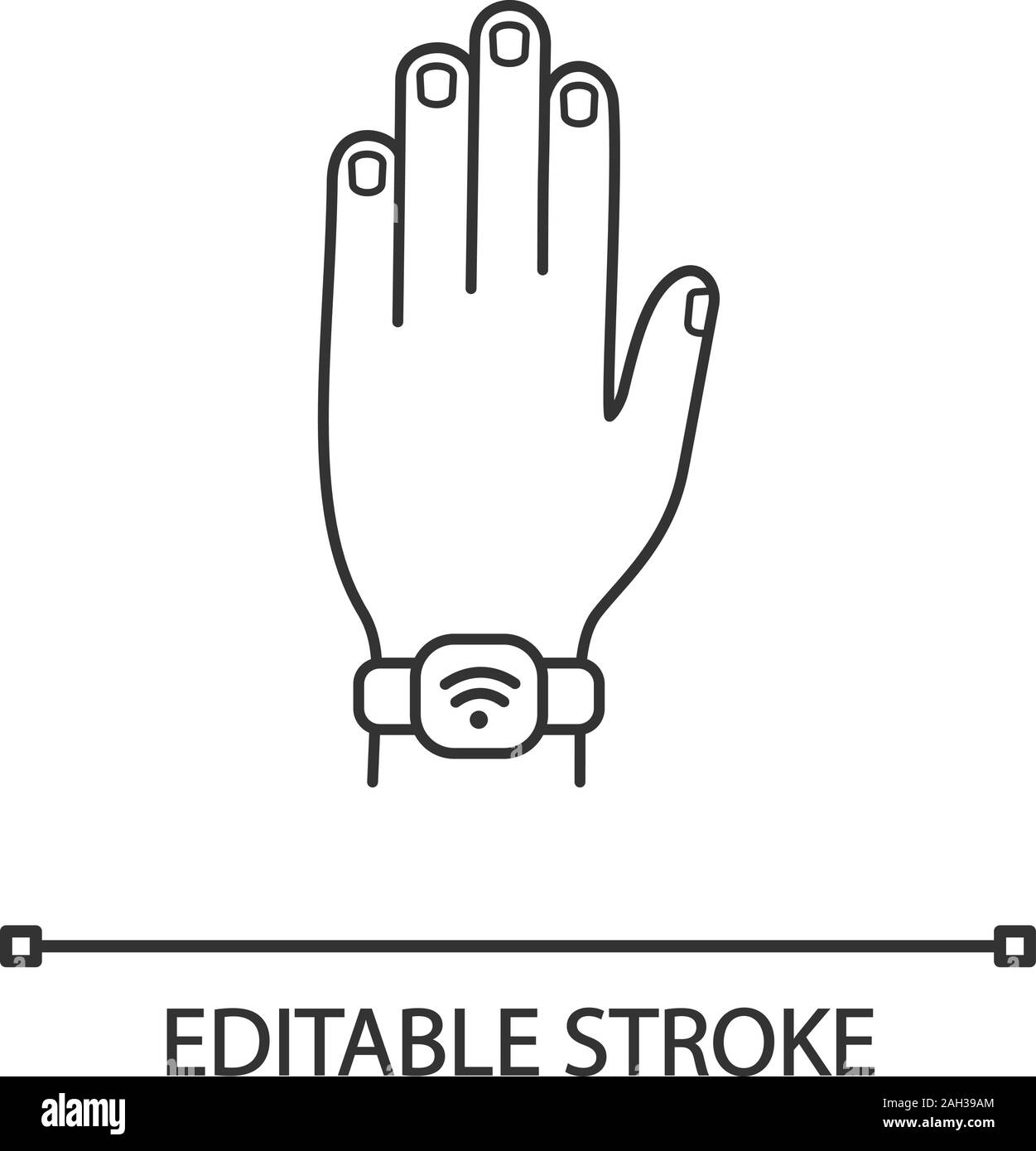 NFC-Armband lineare Symbol. Near Field Communication. RFID-Armband. Dünne Linie Abbildung. NFC erobert. Smart Armbanduhr. Die kontaktlose Technologie. Stock Vektor