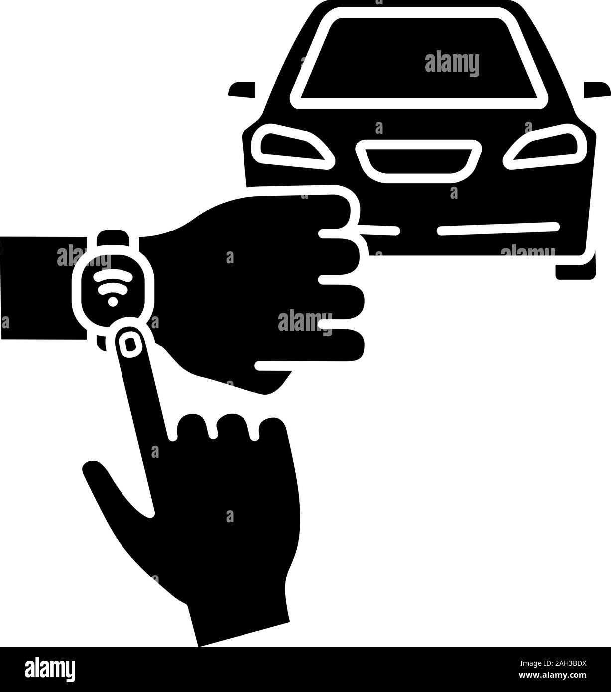 NFC Auto glyph Icon. NFC-Armband auto-Taste. Silhouette Symbol. Smart Auto. Near Field Communication auto-Steuerung. Negativer Platz. Vektor isoliert Stock Vektor