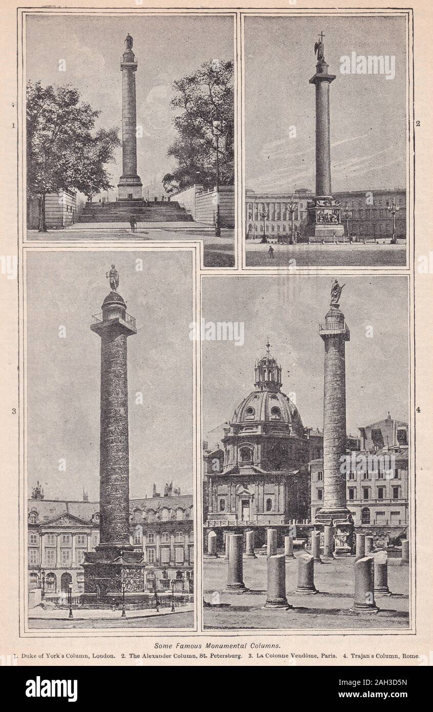 Vintage schwarz-weiß Fotos von berühmten monumentalen Säulen Stockfoto