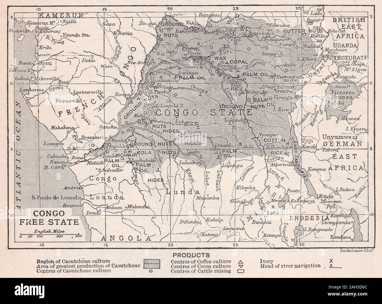 Vintage Karte der Freistaat Kongo Stockfoto