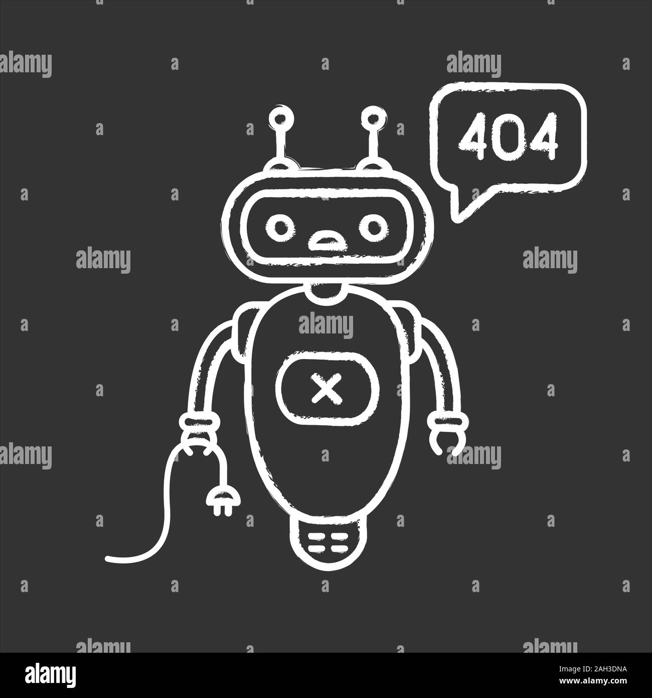 Nicht Fehler chatbot Chalk Symbol gefunden. Talkbot mit Fehler 404 in der Chat Box. Website Fehler Seite online Assistenten. Moderne Roboter. Isolierte Vektor des Schwarzen Brettes Stock Vektor