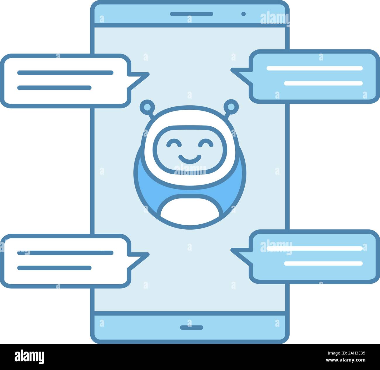 Mit Sprechblasen Farbe Symbol Chatbot. Messenger Bot chatten auf dem Smartphone. Moderne Roboter. Virtueller Assistent. Isolierte Vector Illustration Stock Vektor