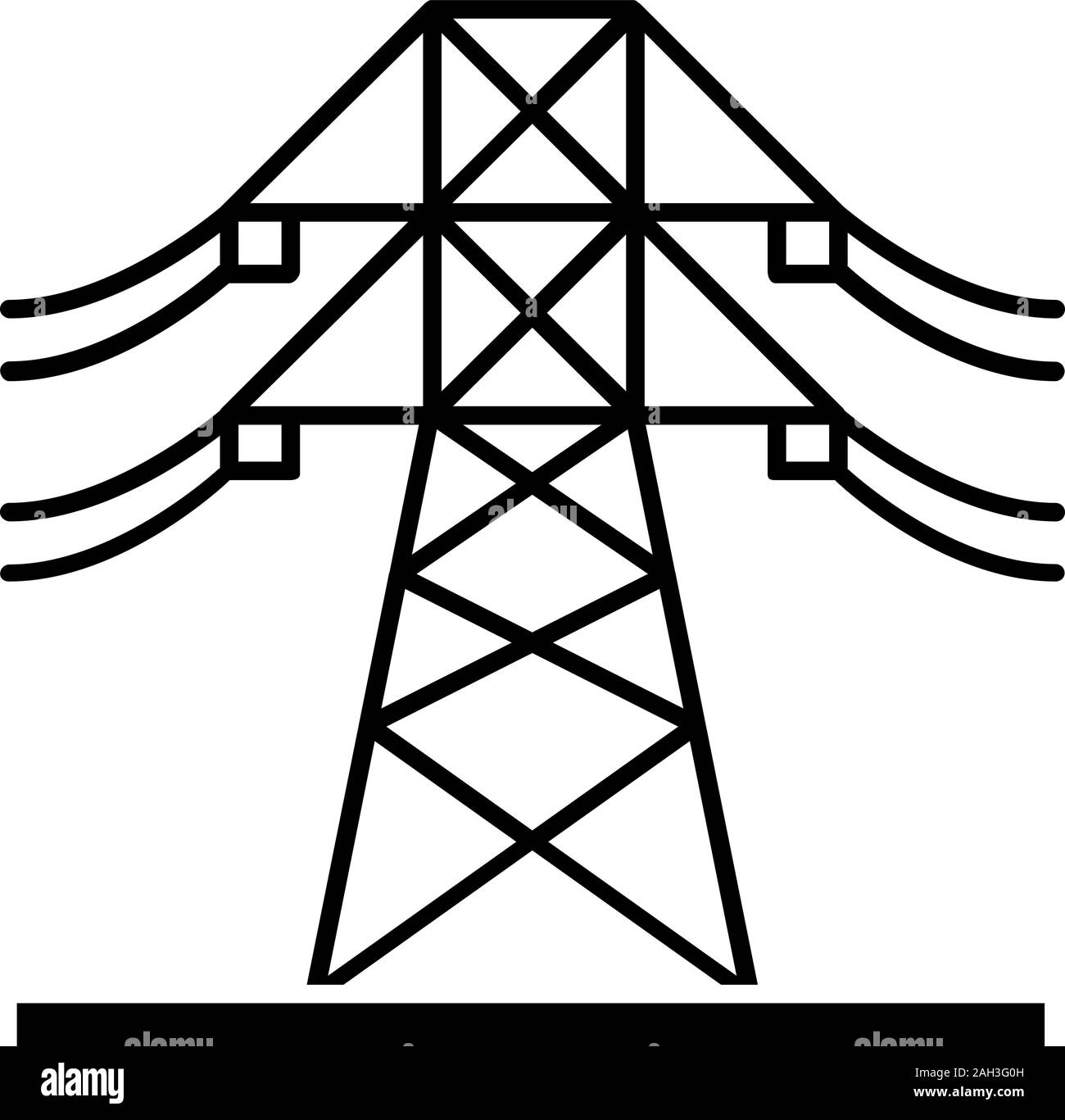 Hohe Spannung elektrische Leitung glyph Icon. Powerline. Strom pylon. Getriebe Turm. Silhouette Symbol. Negativer Platz. Vektor isoliert illustr Stock Vektor