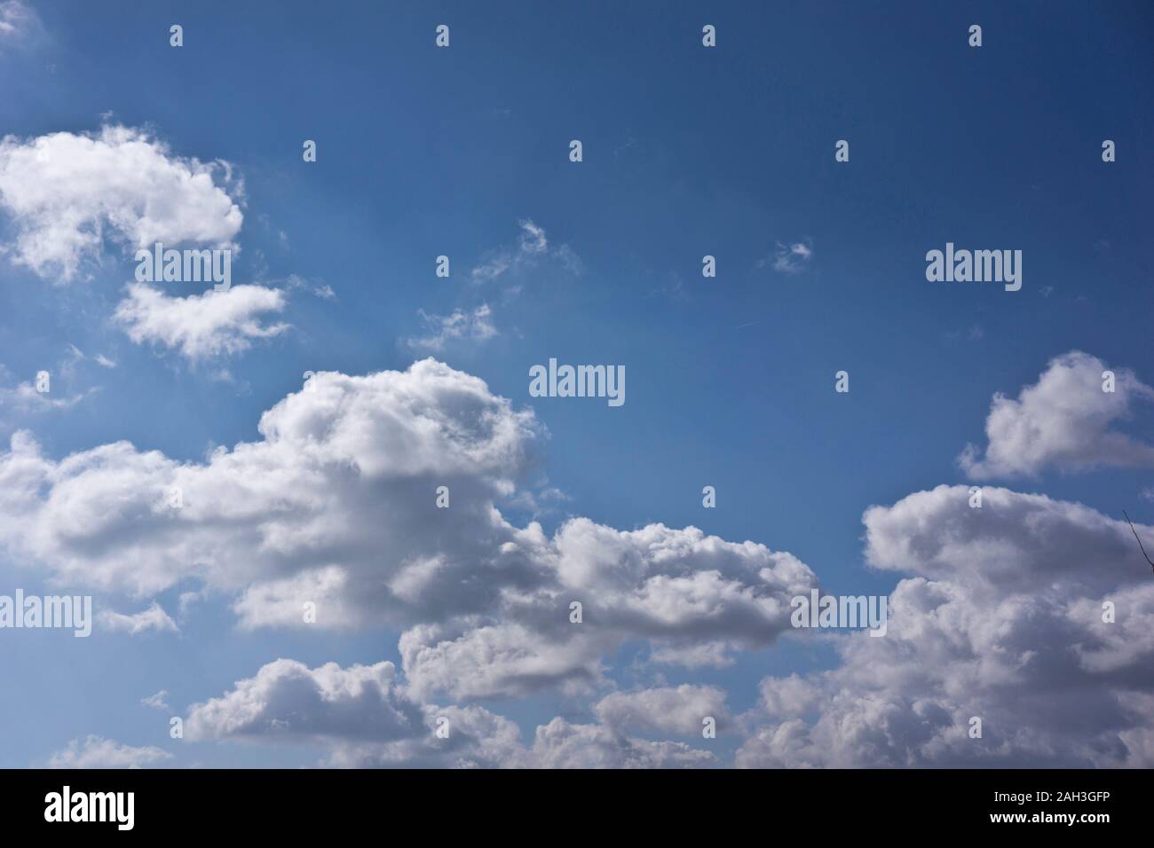 Leuchtend weiße Cumulus Wolken an sonnigen Sommertagen Stockfoto