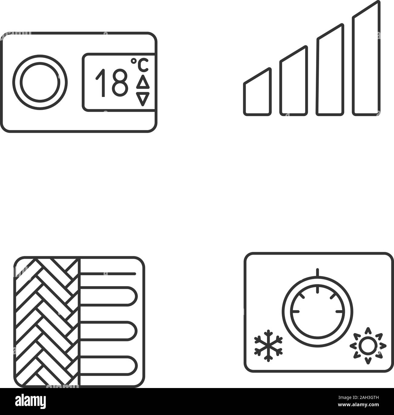 Klimaanlage lineare Symbole gesetzt. Digitaler Thermostat, Leistung