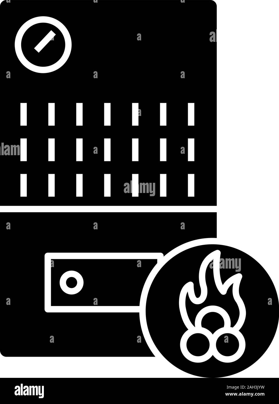 Festbrennstoffkessel glyph Icon. Haus Zentralheizung. Brennholz Kessel. Heizung. Silhouette Symbol. Negativer Platz. Vektor isoliert Abbildung Stock Vektor