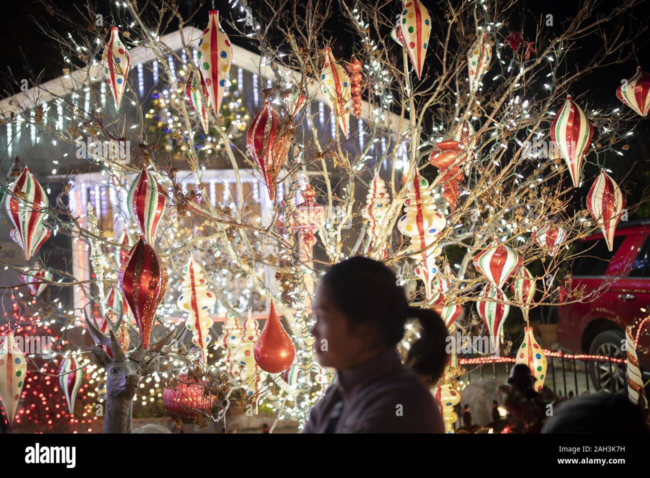 San Francisco, USA. 23 Dez, 2019. Dekorationen für Weihnachten sind auf Eukalyptus Allee in San Carlos von Kalifornien gesehen, die Vereinigten Staaten, Dez. 23, 2019. Credit: Li Jianguo/Xinhua/Alamy leben Nachrichten Stockfoto