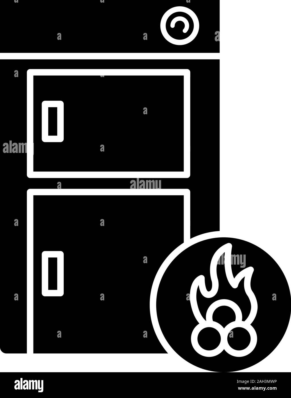 Festbrennstoffkessel glyph Icon. Haus Zentralheizung. Brennholz Kessel. Heizung. Silhouette Symbol. Negativer Platz. Vektor isoliert Abbildung Stock Vektor