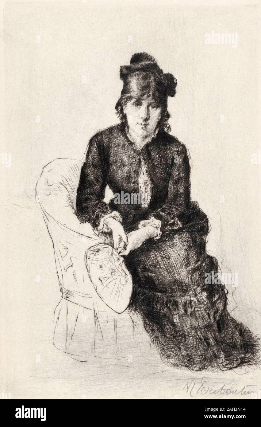 Berthe Morisot. Voller Name Marie Pauline, Berthe Morisot, 1841 - 1895. Französische Impressionist Artist. Nach dem Drucken des französischen Künstlers Marcellin Gilbert Desboutin. Stockfoto