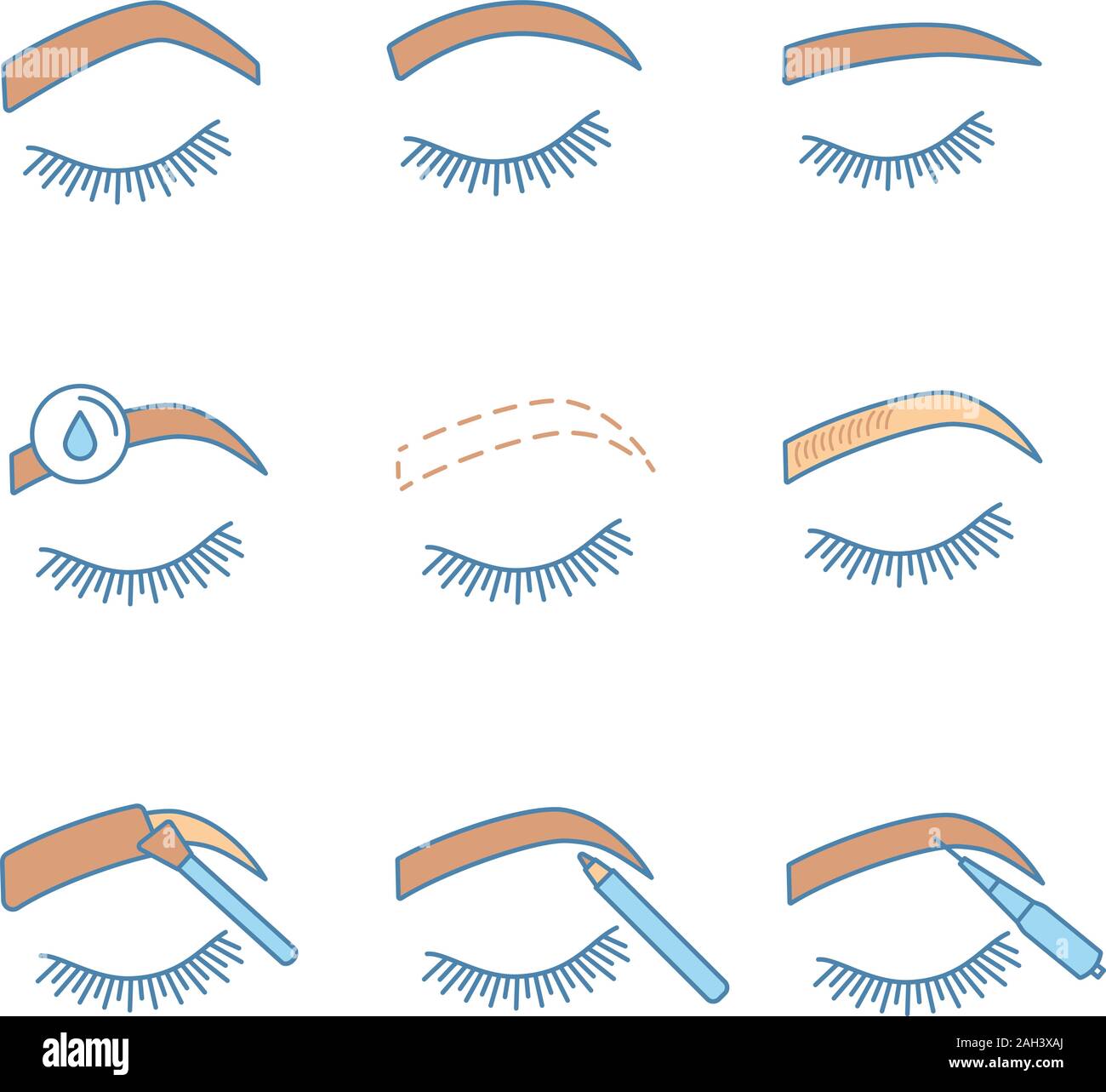 Augenbrauen Gestaltung Farbige Symbole Gesetzt Steil Gewolbten Abgerundete Gerade Augenbrauen Entfernen Von Make Up Microblading Tatowierung Augenbrauen Konturierung Tonung Mit Pe Stock Vektorgrafik Alamy