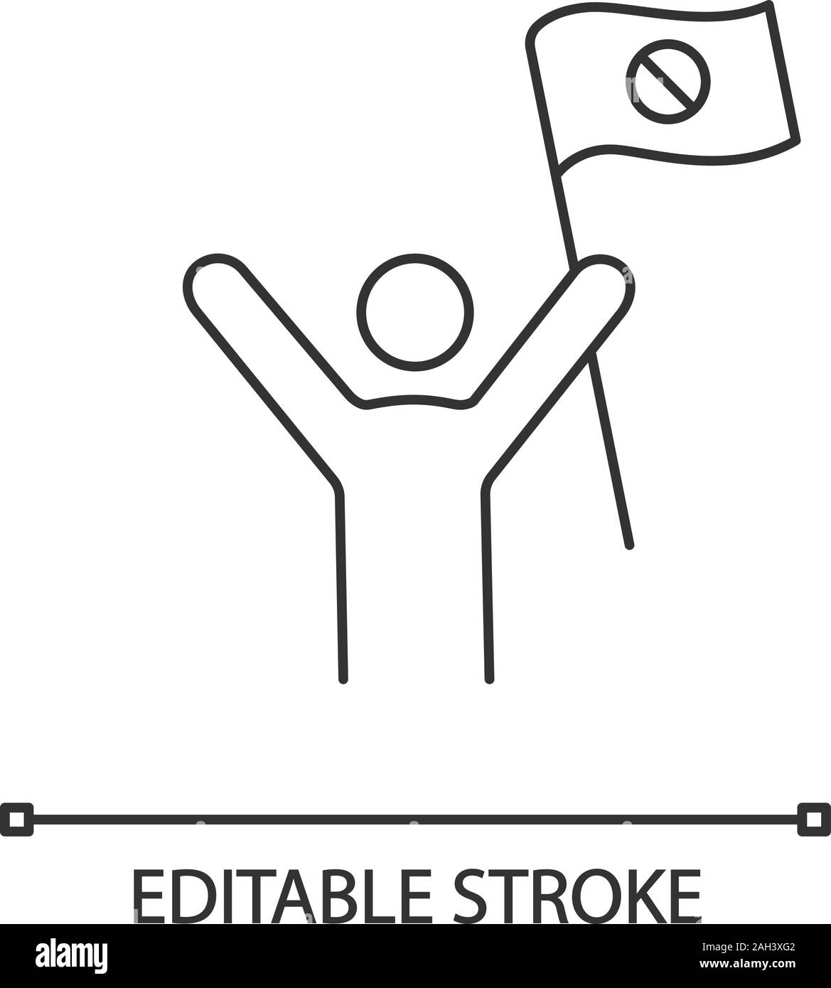 Demonstrant lineare Symbol. Protest Ereignis. Dünne Linie Abbildung. Soziale oder politische Bewegung. Person, die Protest Flag. Umstrittene Aktion. Vektor ist Stock Vektor