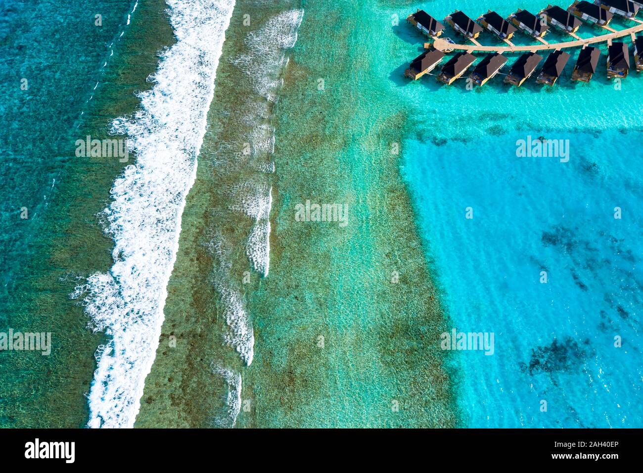 Malediven, Süd Male Atoll, Luftaufnahme von Coral Reef Stockfoto