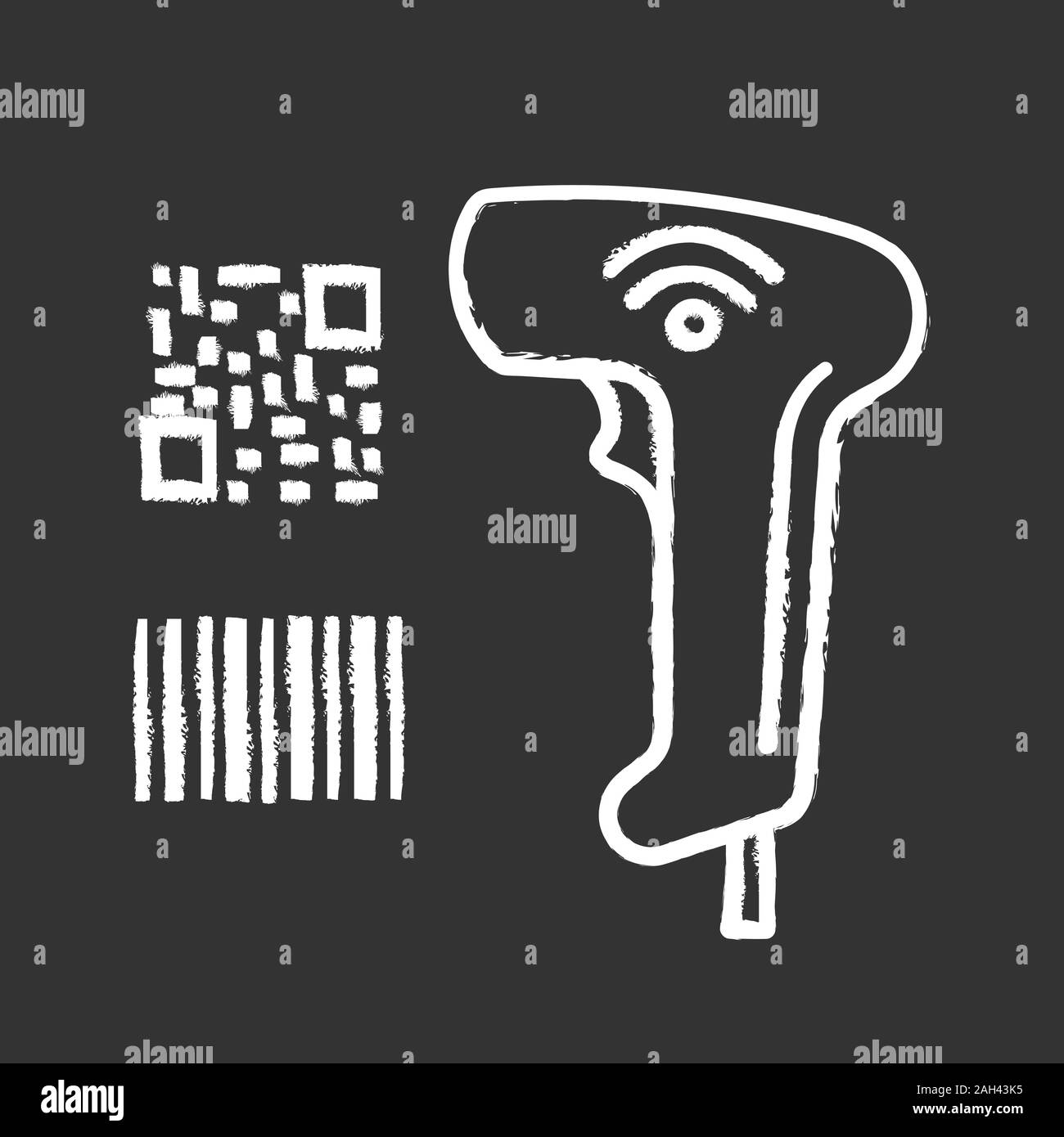 Barcode- und QR-Code scanner Chalk Symbol. Wlan linear, Matrix, Barcodes Handheld reader. QR-Code, traditionelle Barcodes lesen Gerät. Store, Shop, super Stock Vektor