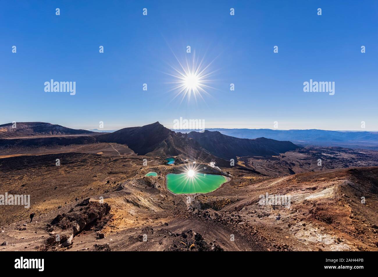 Neuseeland, Nordinsel, Sonne über Emerald Lakes shining im Norden der Insel vulkanischen Plateau Stockfoto