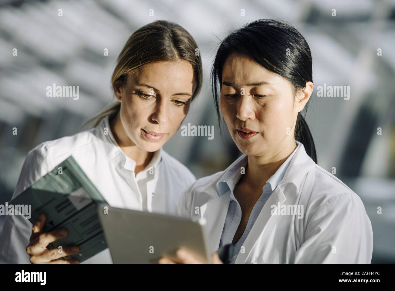Zwei Ärztinnen sprechen Stockfoto