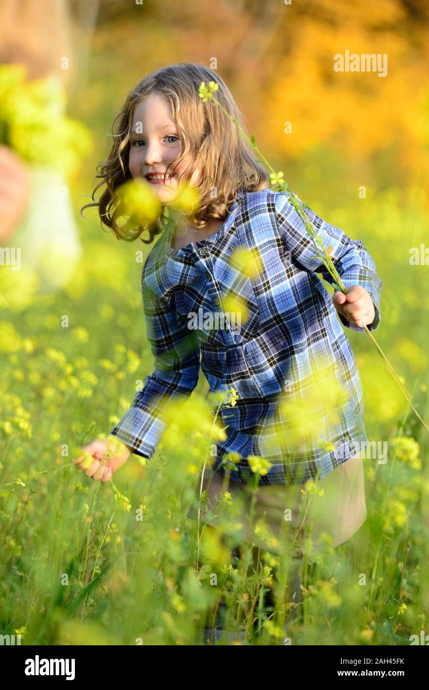 Mädchen Blumen pflücken Stockfoto