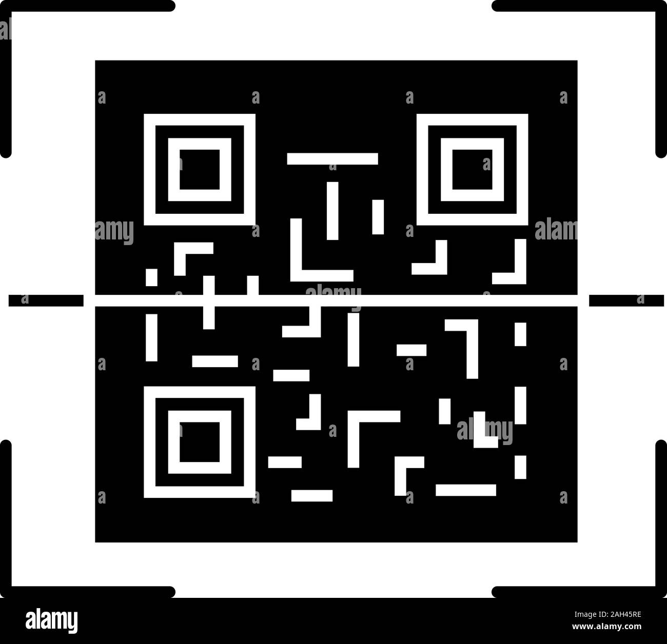 QR-Code scannen Glyph icon. Silhouette Symbol. 2D Code lesen App. Matrix Barcode Scanner. Zweidimensionale Barcodes. Negativer Platz. Vektor isoliert Stock Vektor