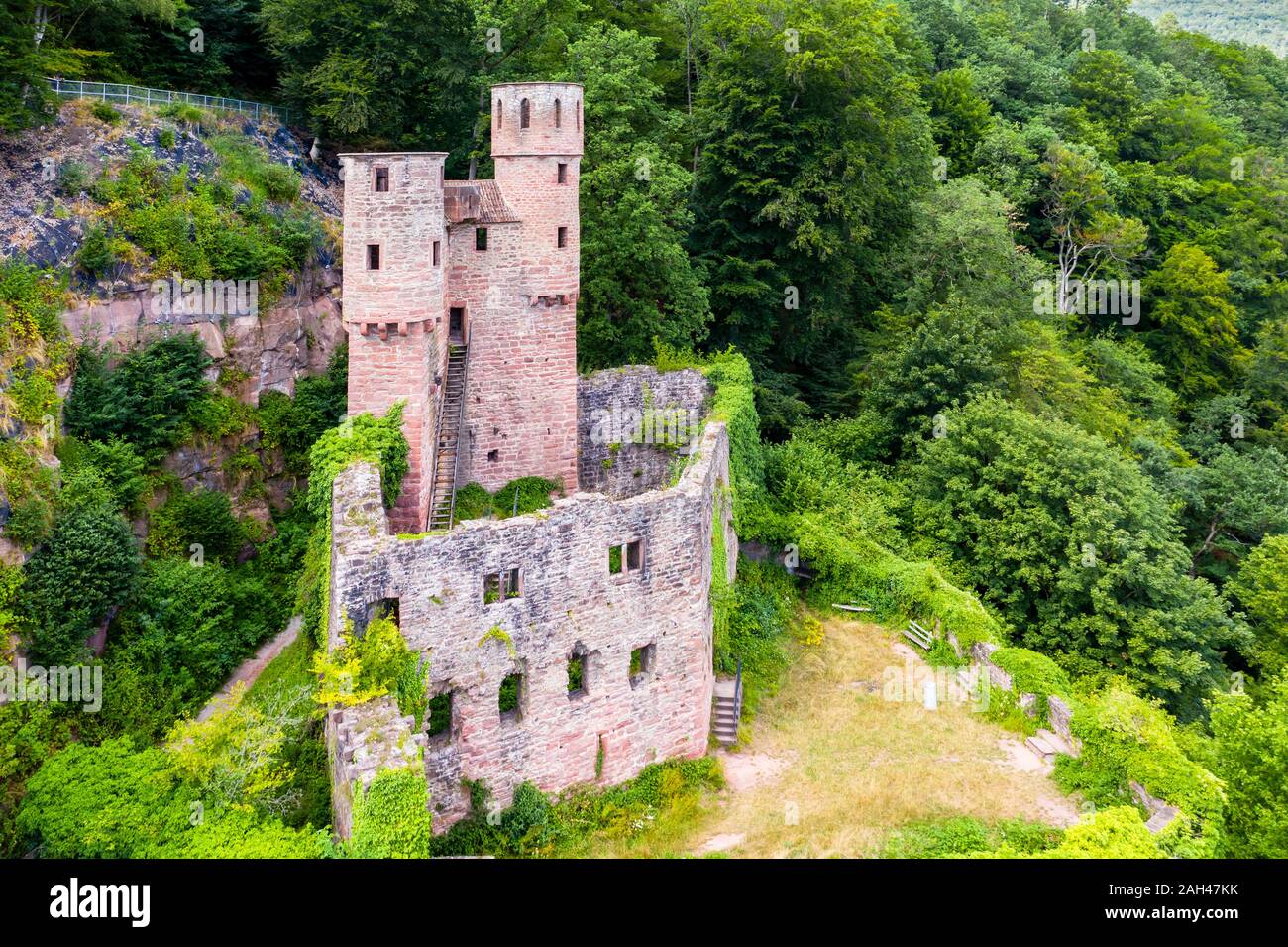 Deutschland, Baden-Württemberg, Neckarsteinach, Luftaufnahme der Hinterburg Schloss Stockfoto