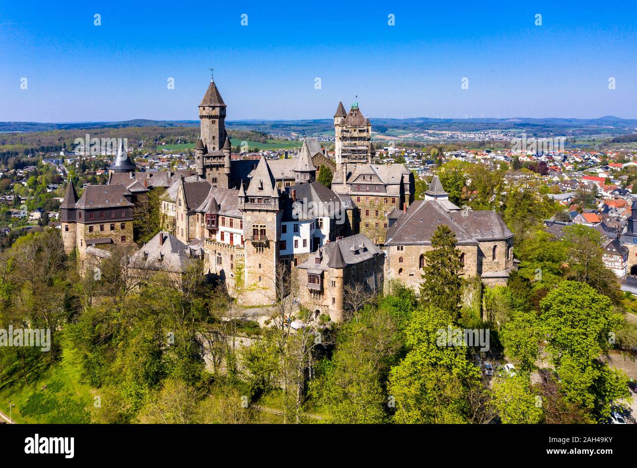 Deutschland, Hessen, Braunfels, Luftaufnahme von Schloss Braunfels Stockfoto
