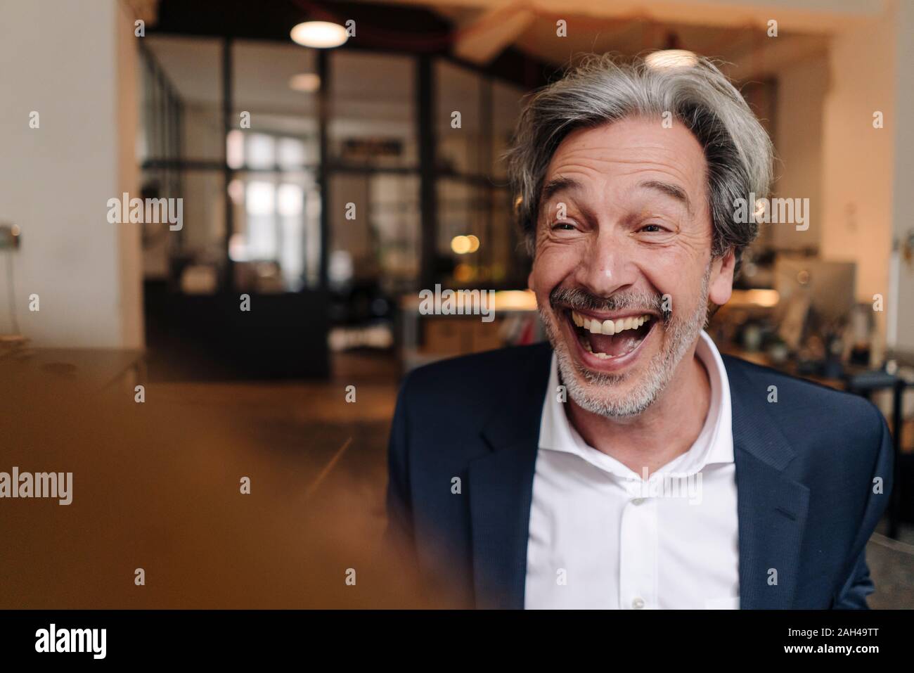 Portrait von Lachen älterer Geschäftsmann im Büro Stockfoto