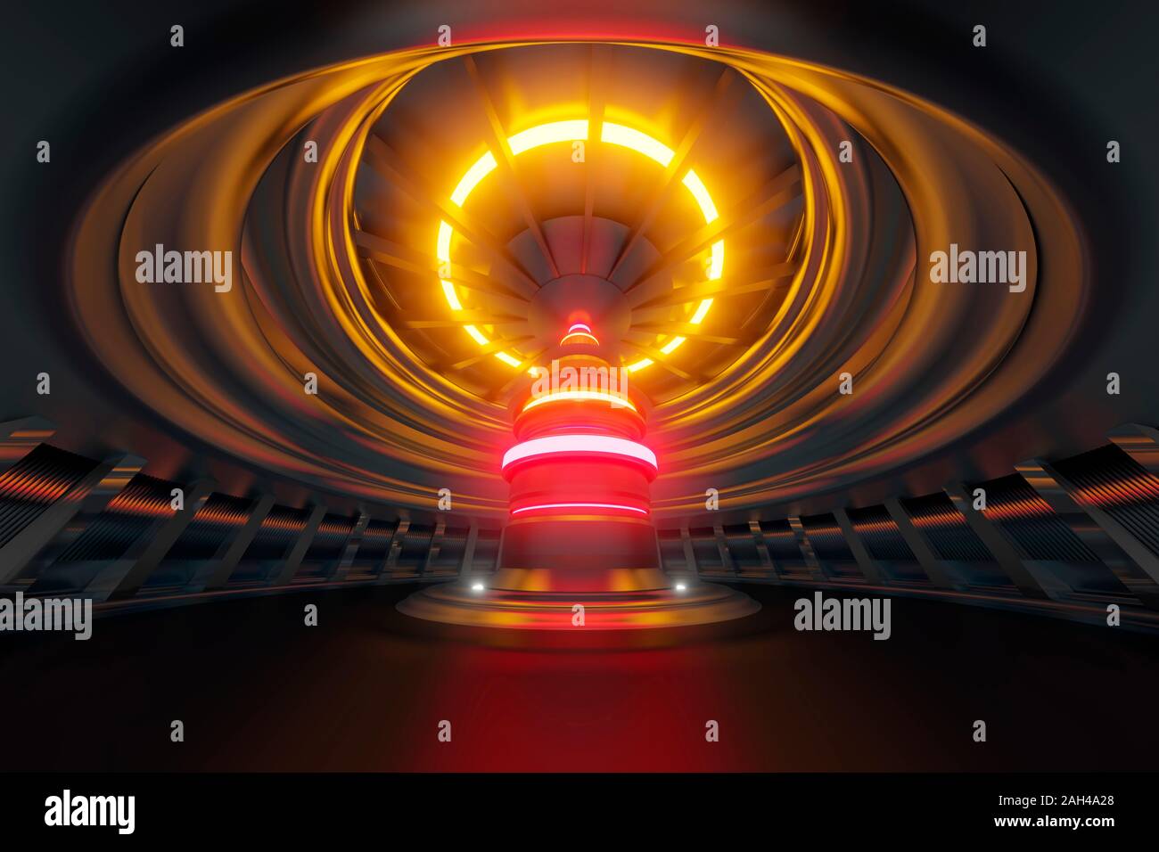 3D-Darstellung der hell leuchtenden Sci-fi-Reaktor Stockfoto