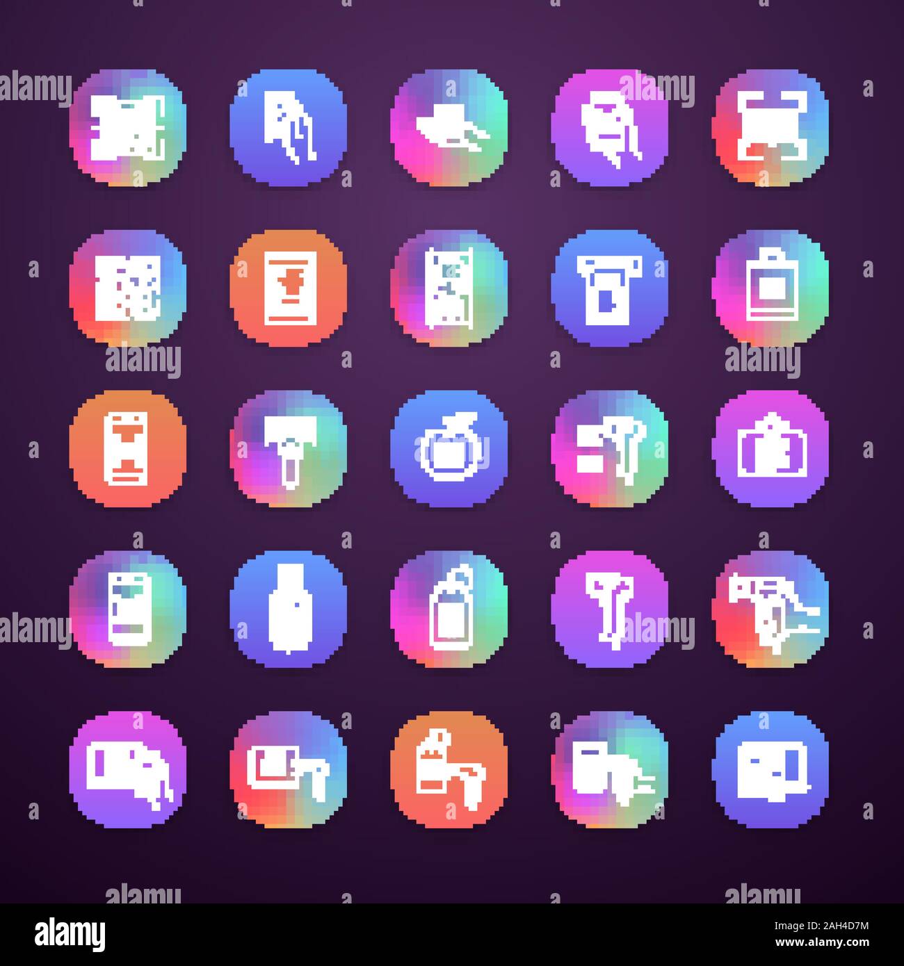 Barcodes App Icons einstellen. Linear- und Matrix Barcodes. Scannen von Barcodes lesen, Apps, Geräte. QR-Codes im Einzelhandel, Bestandsaufnahme, Kontrolle, delive Stock Vektor