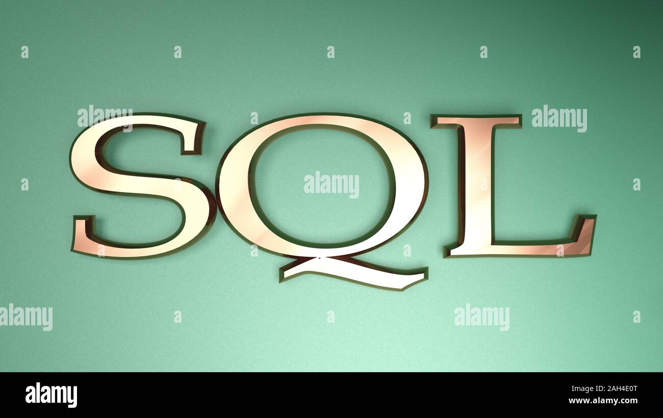 SQL-satin Kupfer schreiben Sie an grünem Satin Hintergrund - 3D Rendering illustration Stockfoto