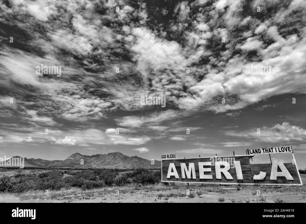 Grenzmauer unterzeichnen, Palominas, Arizona Stockfoto