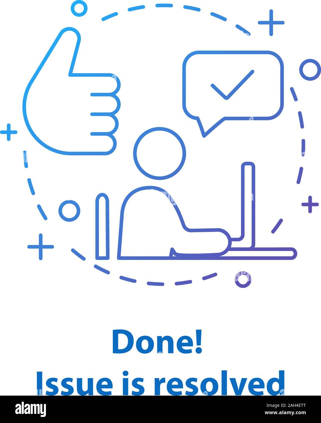 Gelöste problem Konzept Symbol. Fehler behoben. Geschehen Idee dünne Linie Abbildung. Erfolgreich abgeschlossen. Vektor isoliert Maßbild Stock Vektor