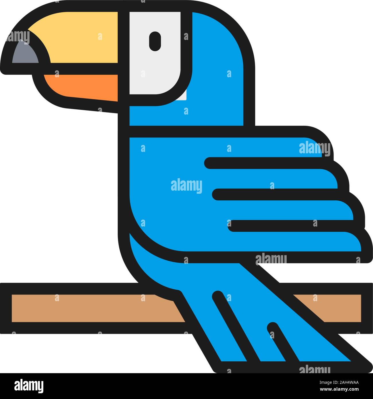 Toucan, tropischer Vogel flachbild Color Line Symbol. Auf weissem Hintergrund Stock Vektor