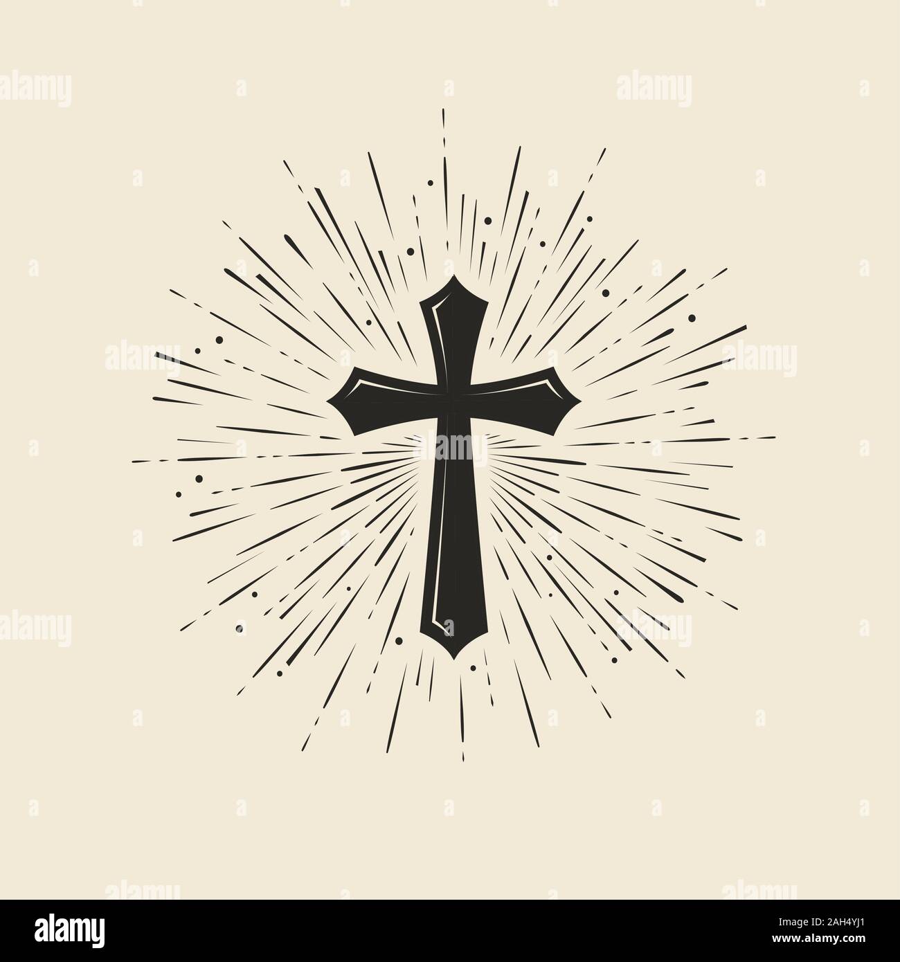 Christentum Symbol von Jesus Christus. Kreuz, Verehrungssymbol. Vintage-Vektorgrafik Stock Vektor
