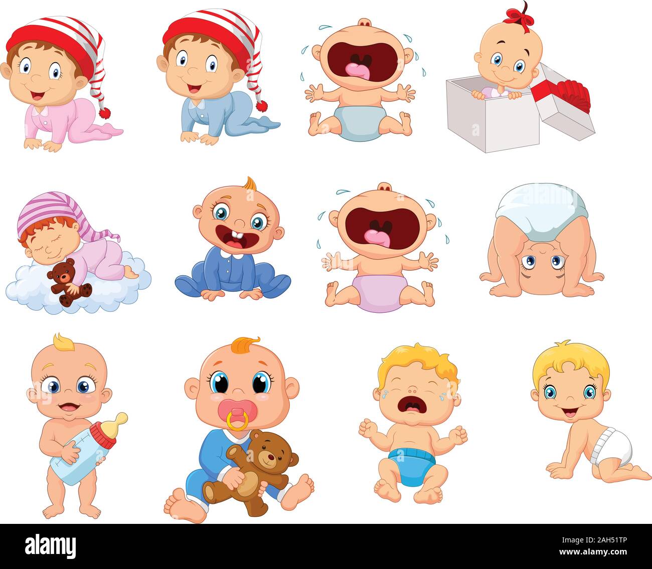 Cartoon Babys in verschiedenen Ausdrücken Stock Vektor