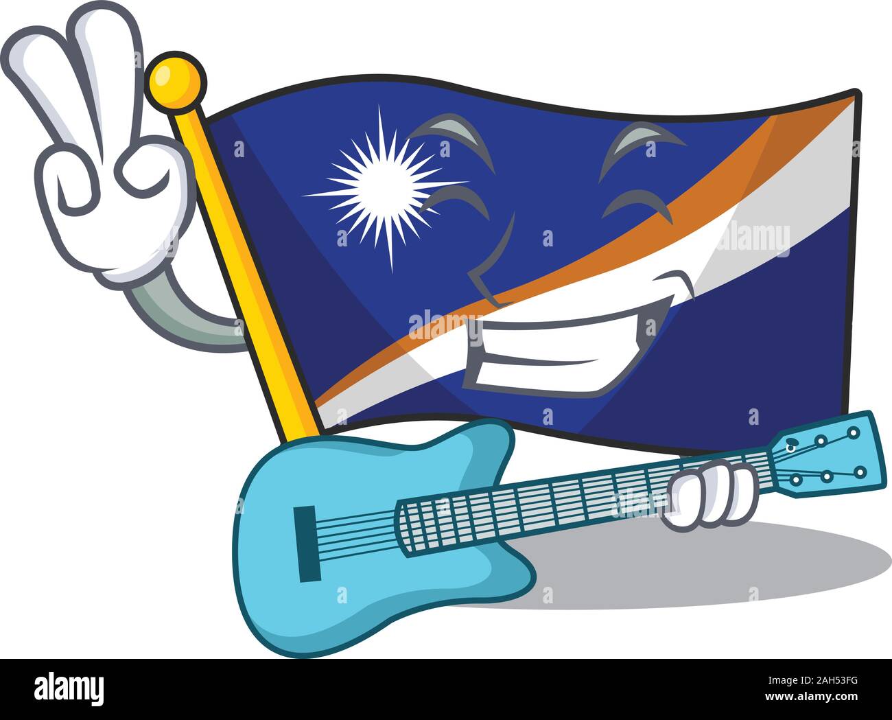 Coole Flagge marshall Insel Blättern cartoon Leistung mit Gitarre Abendmahl Stock Vektor
