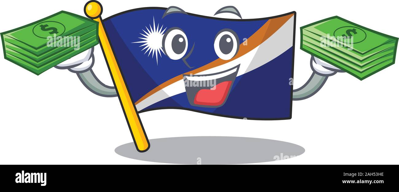 Sehr zufrieden Flagge marshall Insel Blättern Charakter mit Geld auf den Händen Stock Vektor