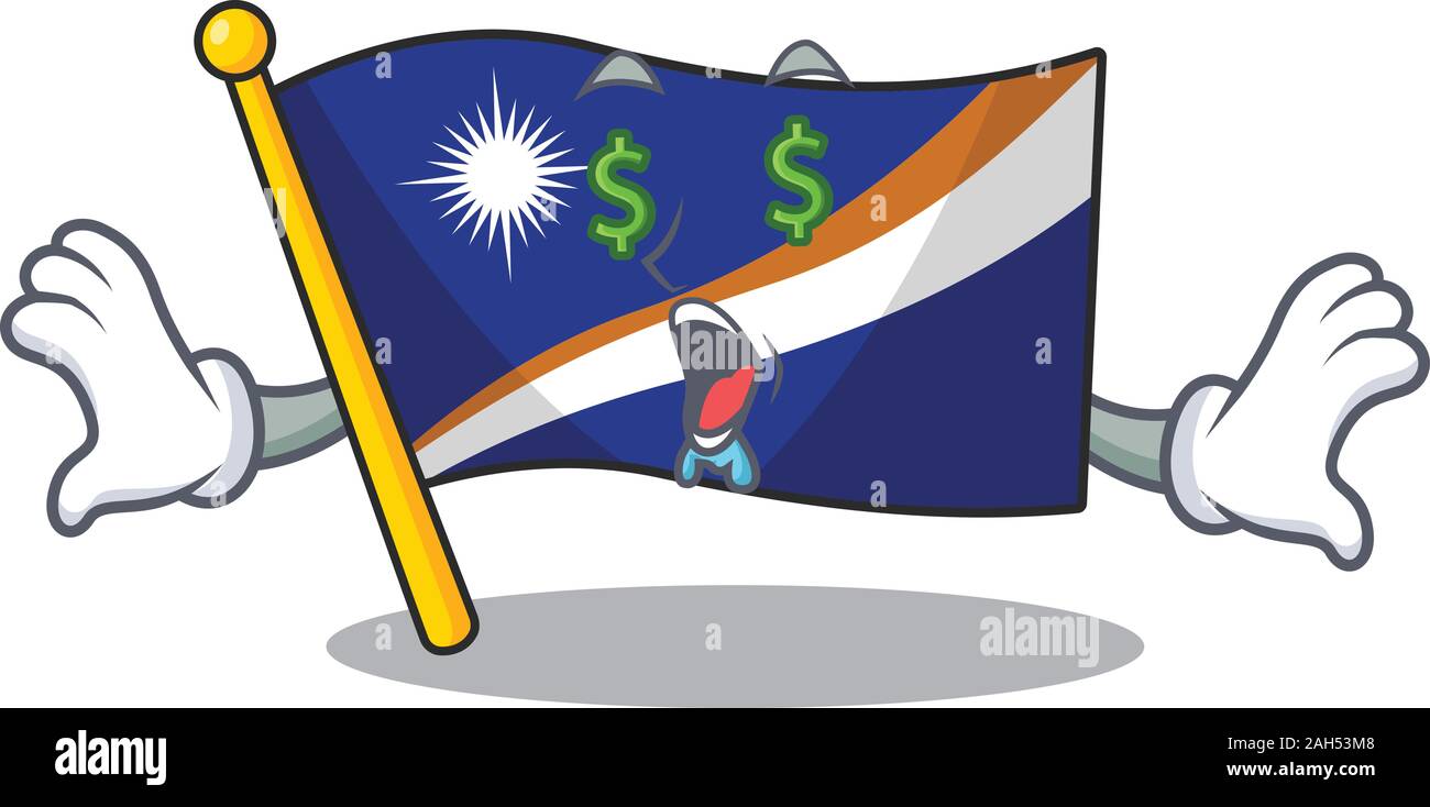 Flagge marshall Insel Blättern mit Geld Auge Zeichentrickfigur Stil Stock Vektor