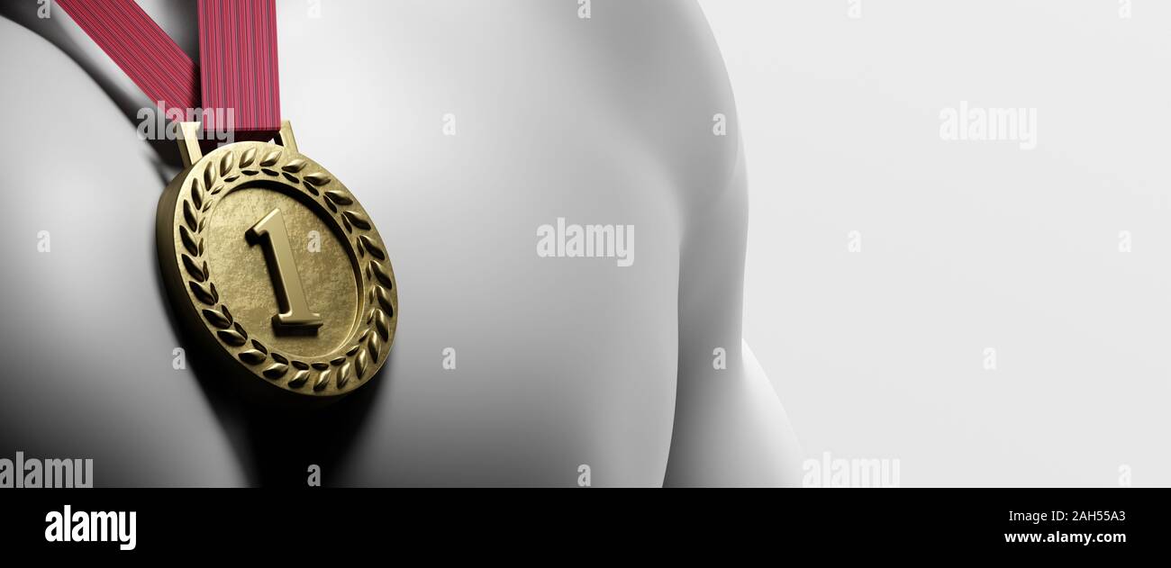 Goldene Medaille auf der Brust. 3D-Rendering Stockfoto