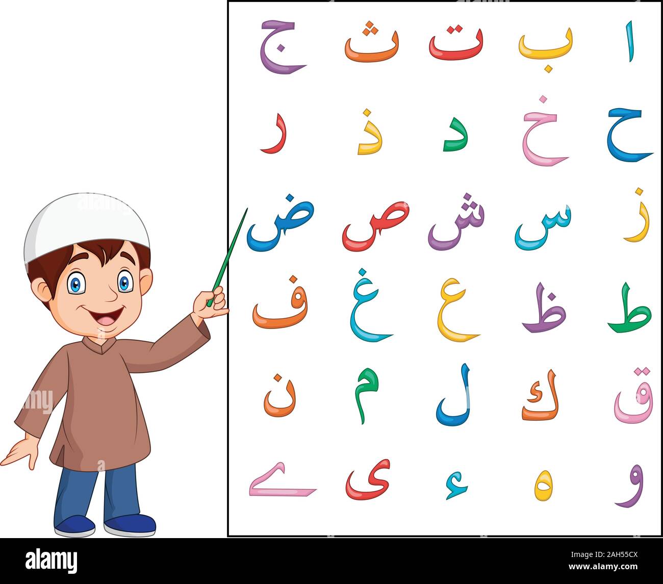 Muslimischer junge Lehre arabische Alphabet Stock Vektor