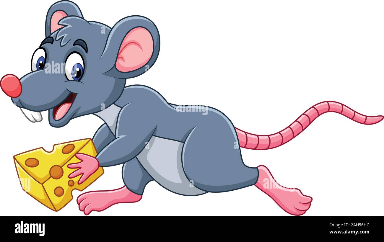 Cartoon Maus mit Scheibe Käse Stock Vektor