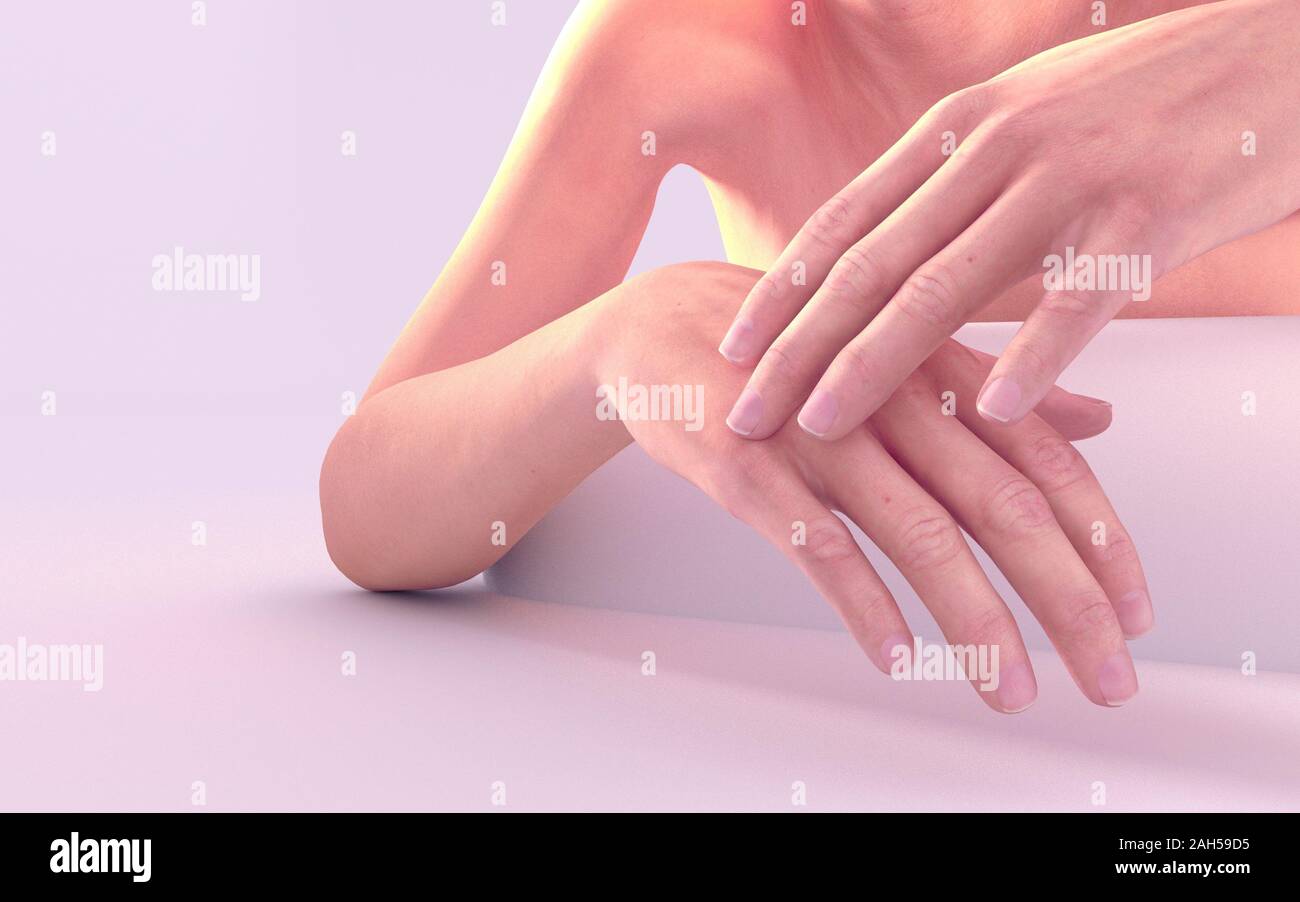 Frau von Hand Creme 3D-Rendering Stockfoto