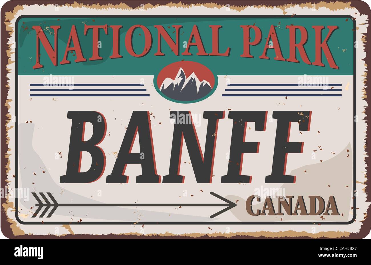 Banff National Park grunge rostiges Metall Zeichen auf weißem Hintergrund, Vector Illustration Stock Vektor