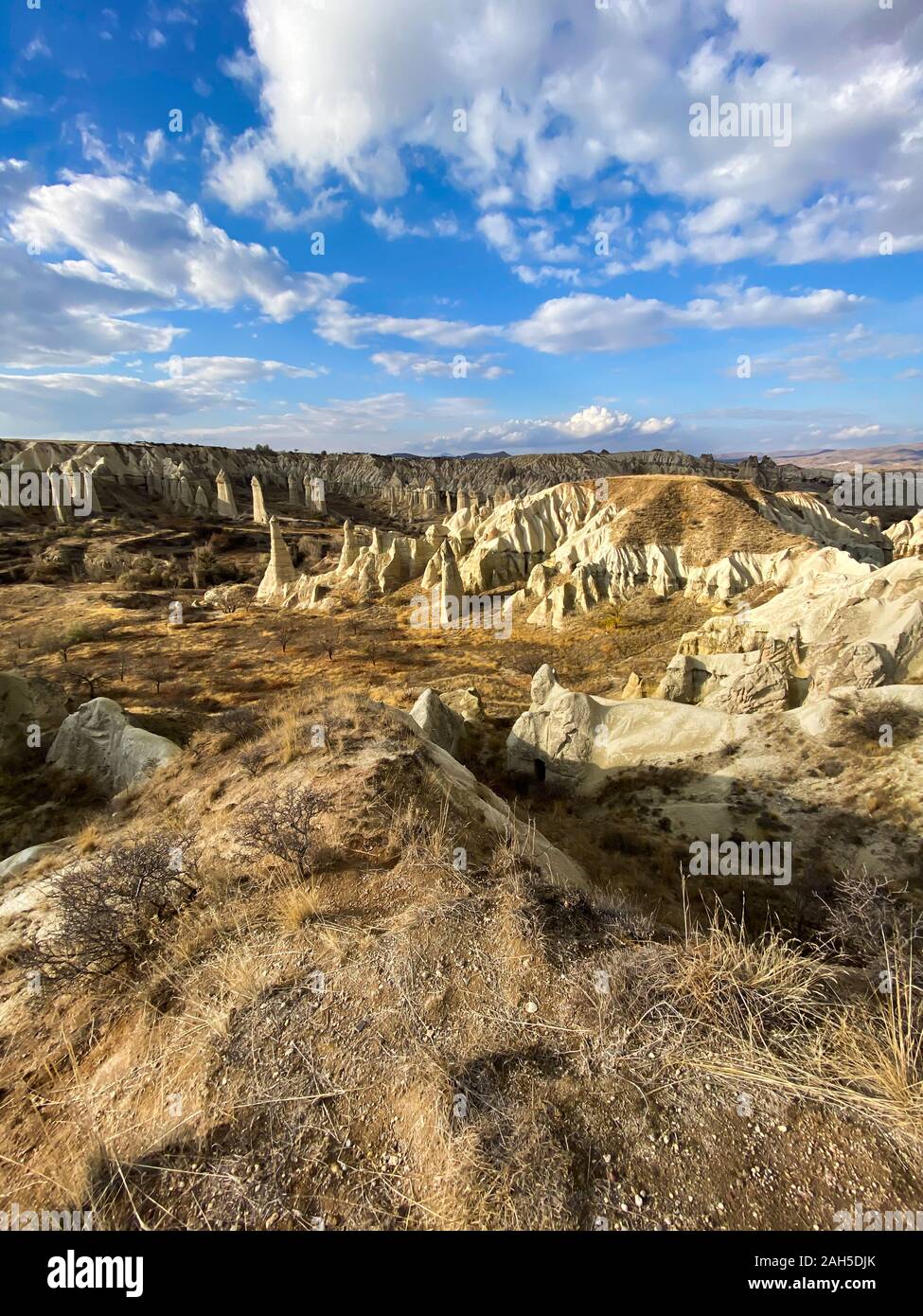 Tal der alten geologischen Formationen in Form von Felsen. Ein beliebtes Touristenziel. Der Ort, wo Sie in Ballons fliegen. Kappadokien. Die Türkei. Nov Stockfoto