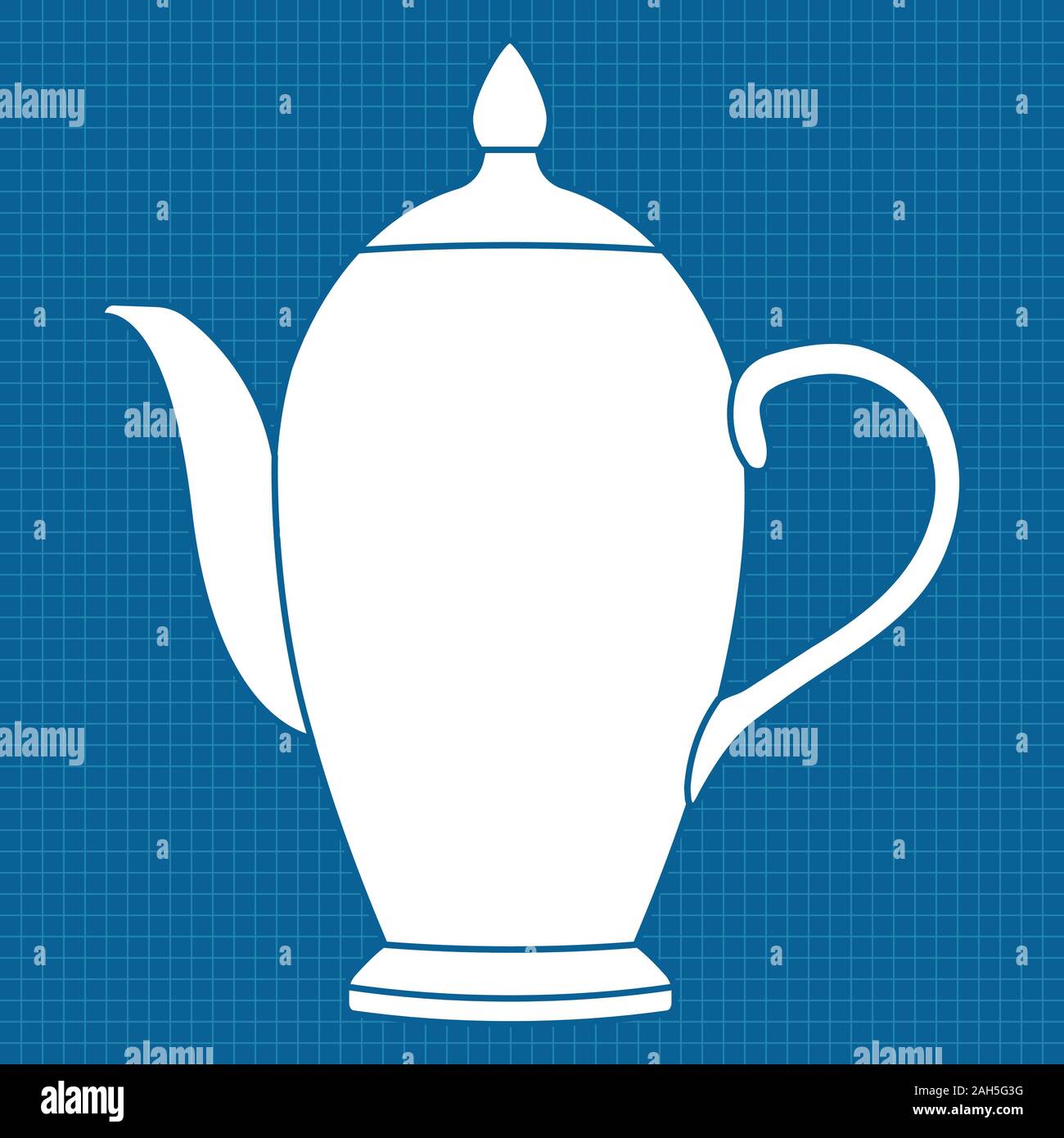Teekanne. Weißer umriss Symbol auf blueprint Hintergrund. Vector Illustration. Stock Vektor